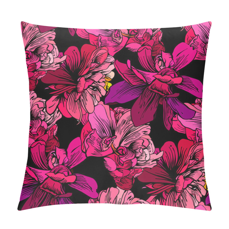 Personality  Red Flowers On Black Background Pillow Covers