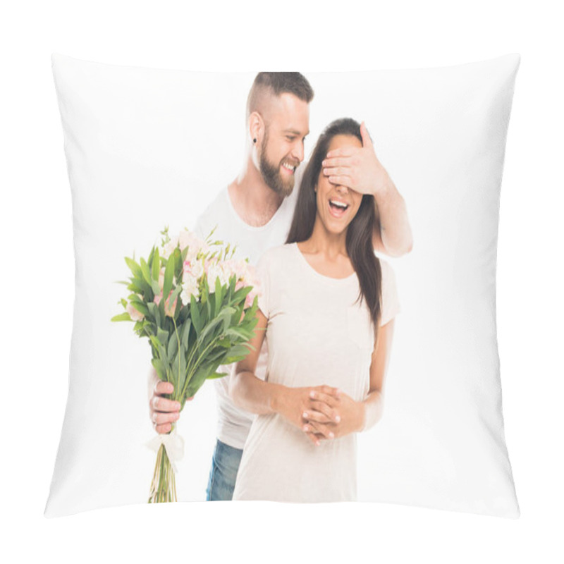 Personality  Caucasian Couple With Bouquet Pillow Covers