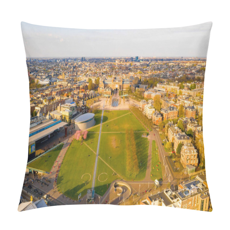 Personality  April 05, 2019. Amsterdam, Netherlands. Aerial View Of The Van Gogh Museum In Amsterdam By The Beautiful Vondelpark. View From Above.  Pillow Covers