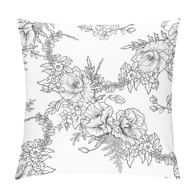 Personality  Seamless Pattern With Poppy Flowers Daffodil, Anemone, Violet In Pillow Covers