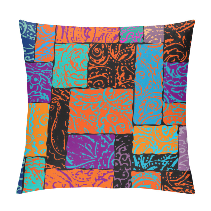 Personality  Grunge Paisley Pattern In Collage Patchwork Style. Pillow Covers