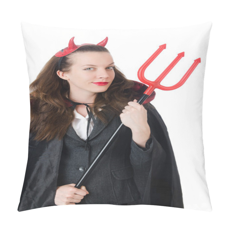 Personality  Female Wearing Devil Costume And Trident Pillow Covers