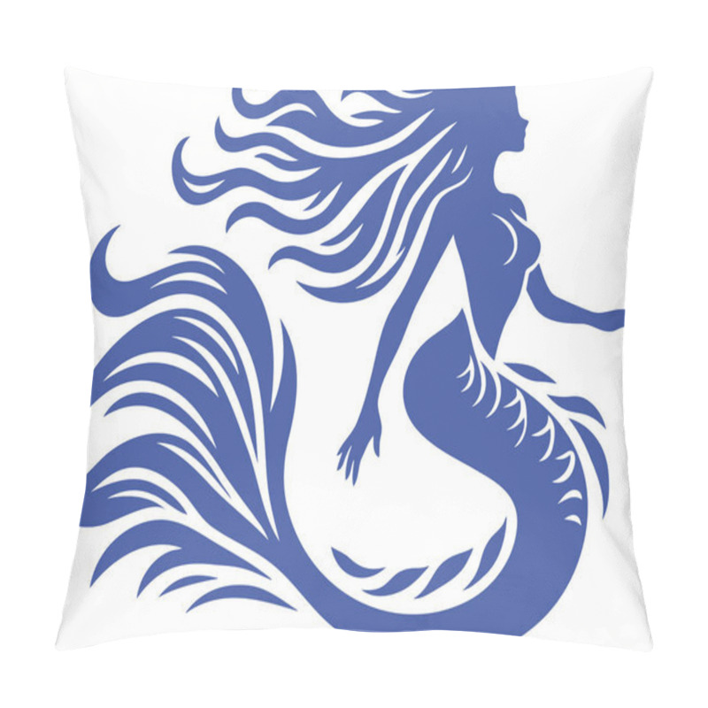 Personality  Blue Silhouette Of A Mermaid In A Stylized Vector Art Suitable For Nautical Themed Designs And Decorations Pillow Covers