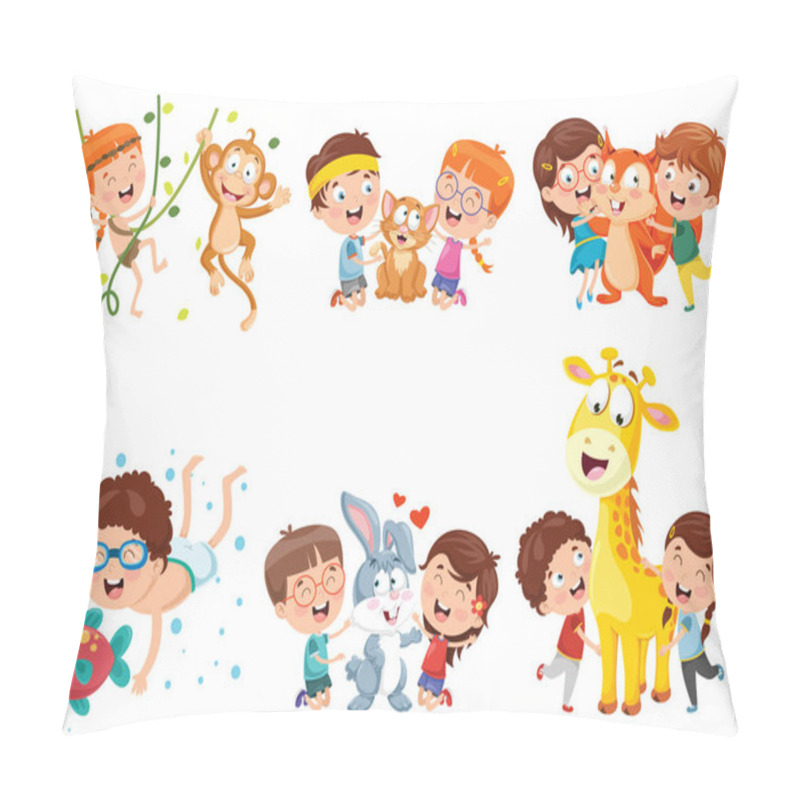 Personality  Children Playing With Funny Animals Pillow Covers