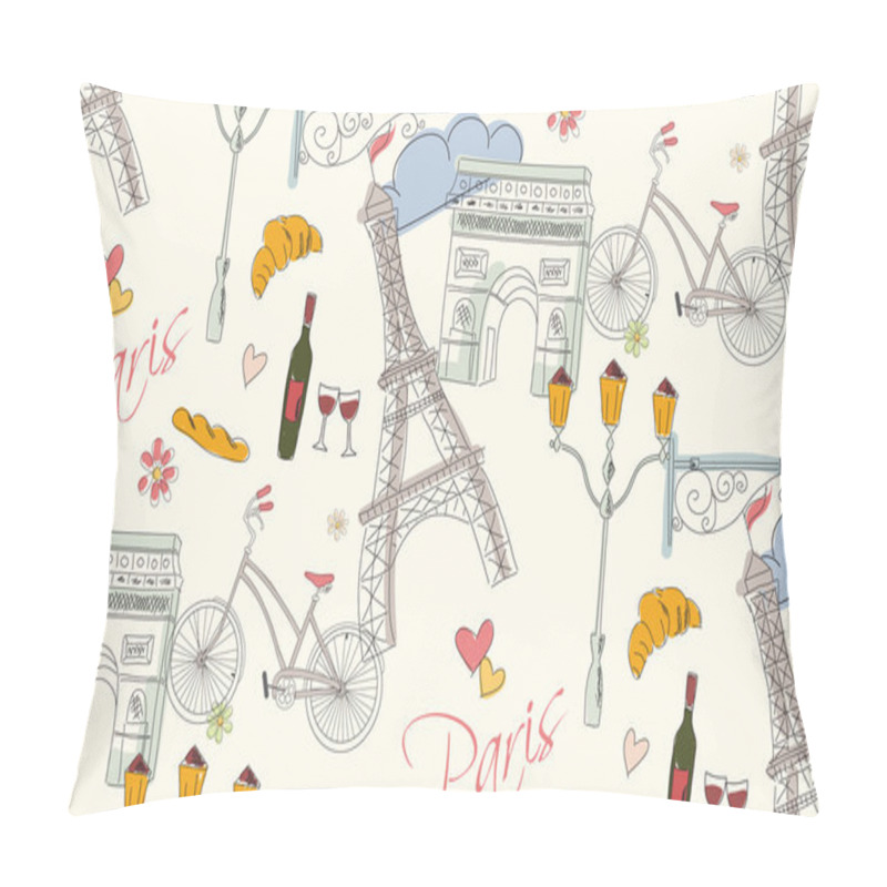 Personality  Paris Symbols, Postcard, Seamless Pattern, Hand Drawn Pillow Covers