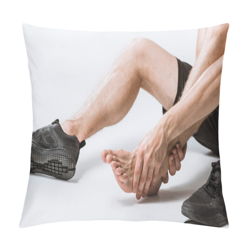 Personality  Partial View Of Sportsman With Ankle Pain On Grey Pillow Covers