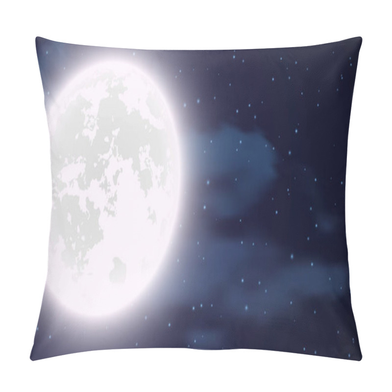 Personality  Night Sky Background With Full Moon, Clouds And Stars. Vector Illustration EPS10 Pillow Covers