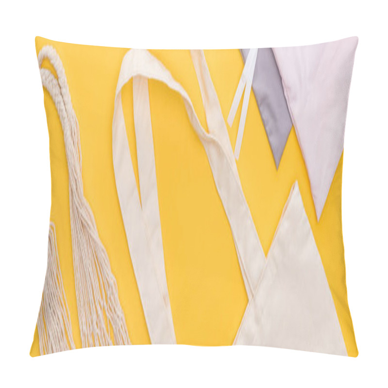 Personality  Top View Of Cotton Eco Friendly Bags Isolated On Yellow, Panoramic Shot Pillow Covers