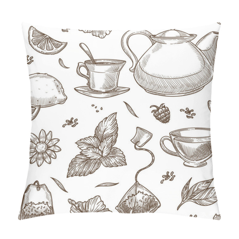 Personality  Tea Kettle And Mug Monochrome Outline Seamless Pattern  Pillow Covers