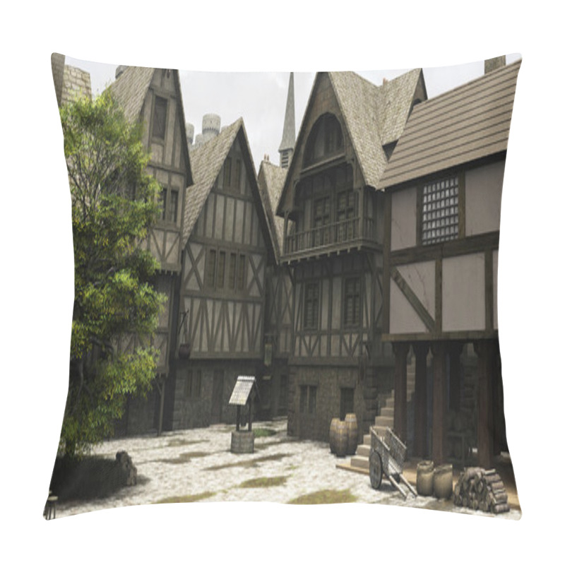 Personality  Medieval Or Fantasy Town Centre Marketplace Pillow Covers