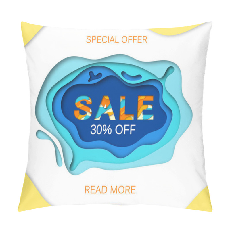 Personality  Summer Sale Banner With Paper Cut Frame On Blue Sea And Beach Summer Background With Curve Paper Waves And Seacoast For Banner, Flyer, Poster Or Web Site Design. Paper Cut Style, Vector Illustration Pillow Covers