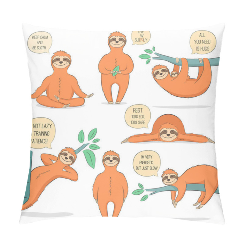 Personality  Cute Hand Drawn Sloths Set, Print On T-shirt, Poster And Greeting Card. Vector Illustration Pillow Covers