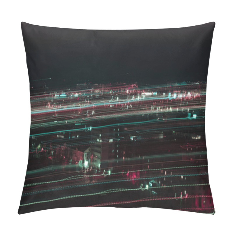 Personality  Long Exposure Of Night Cityscape With Blurred Bright Illumination Pillow Covers