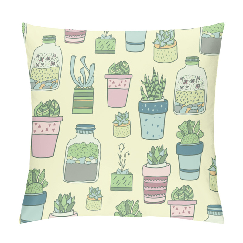 Personality  Cute Hand Drawn Terrariums, Houseplants And Succulents In Pots. Seamless Vector Pattern. Pillow Covers