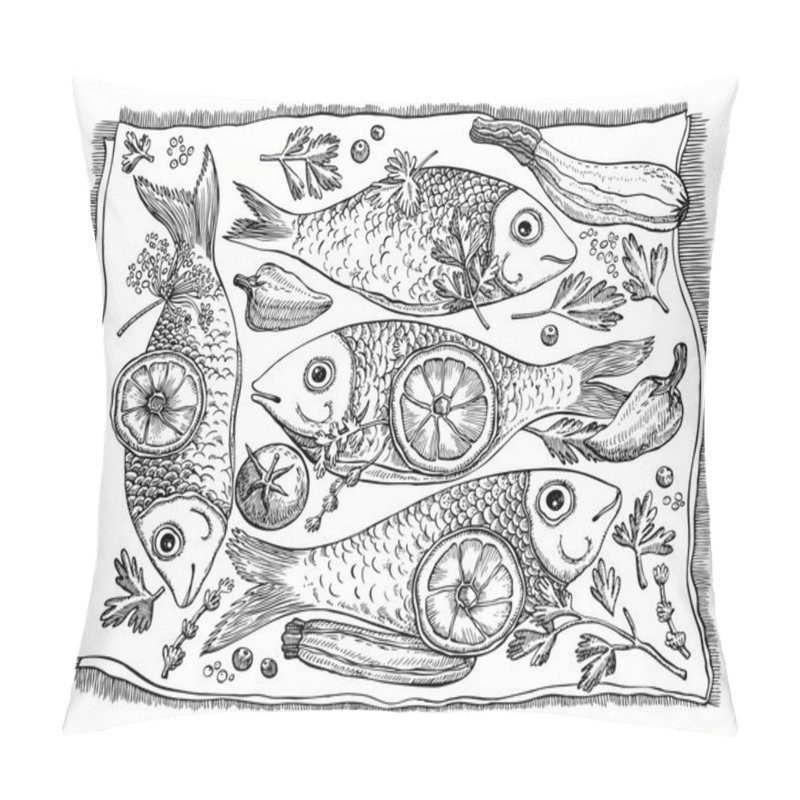 Personality  Fish Plate. Vector Illustration. Pillow Covers