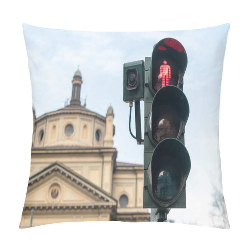 Personality  Traffic Light In Milan Garibaldi Infront Of A Church Pillow Covers