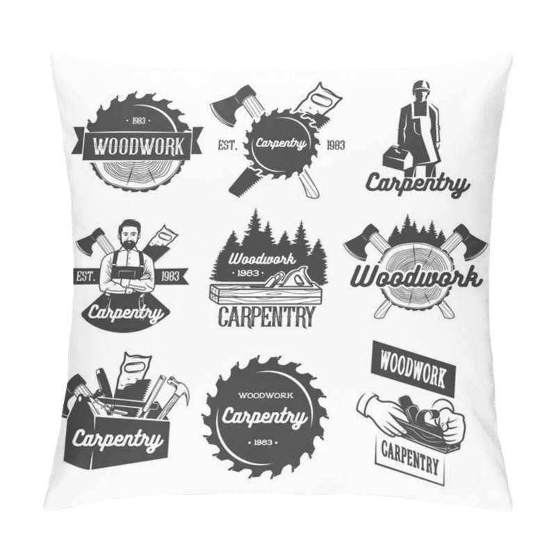 Personality  Carpenter Emblems And Icons Isolated On White Background Pillow Covers