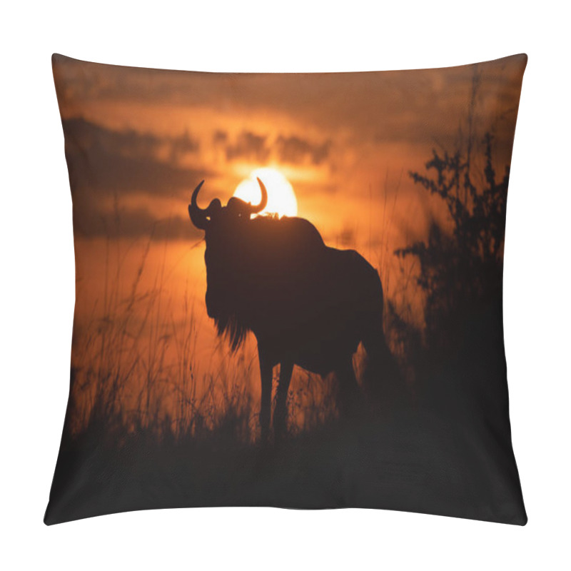 Personality  Blue Wildebeest Stands Silhouetted Against Sunset Sky Pillow Covers