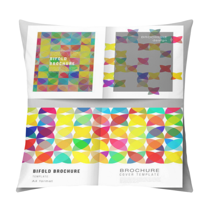 Personality  Vector Layout Of Two A4 Format Modern Cover Mockups Design Templates For Bifold Brochure, Flyer, Booklet, Report. Abstract Background, Geometric Mosaic Pattern With Bright Circles, Geometric Shapes. Pillow Covers