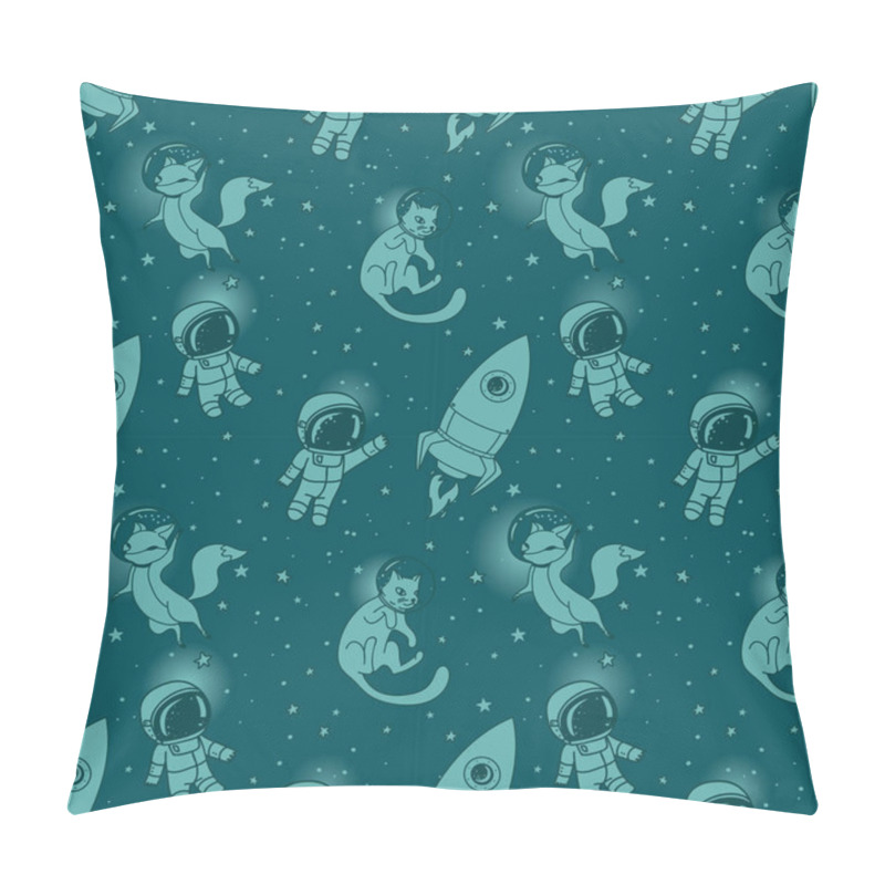 Personality  Cute Doodle Boys, Rockets, Foxes And Cats Floating In Space Pillow Covers