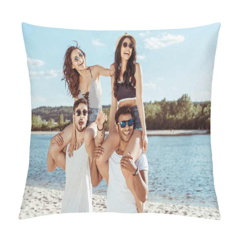 Personality  Friends Piggybacking On Beach Pillow Covers