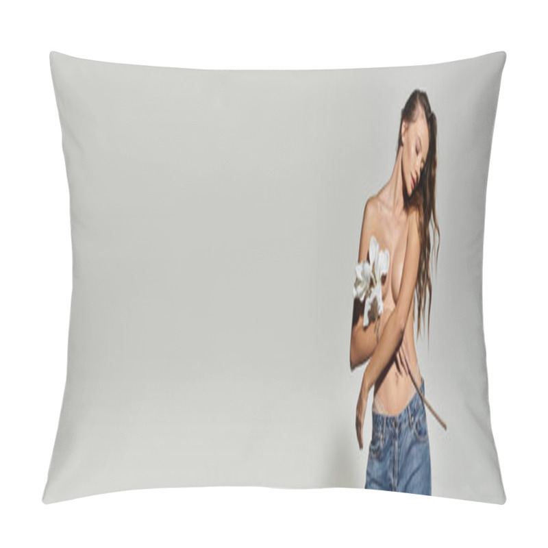 Personality  A Young Woman Gracefully Poses With Flowers, Radiating Confidence And Allure. Pillow Covers