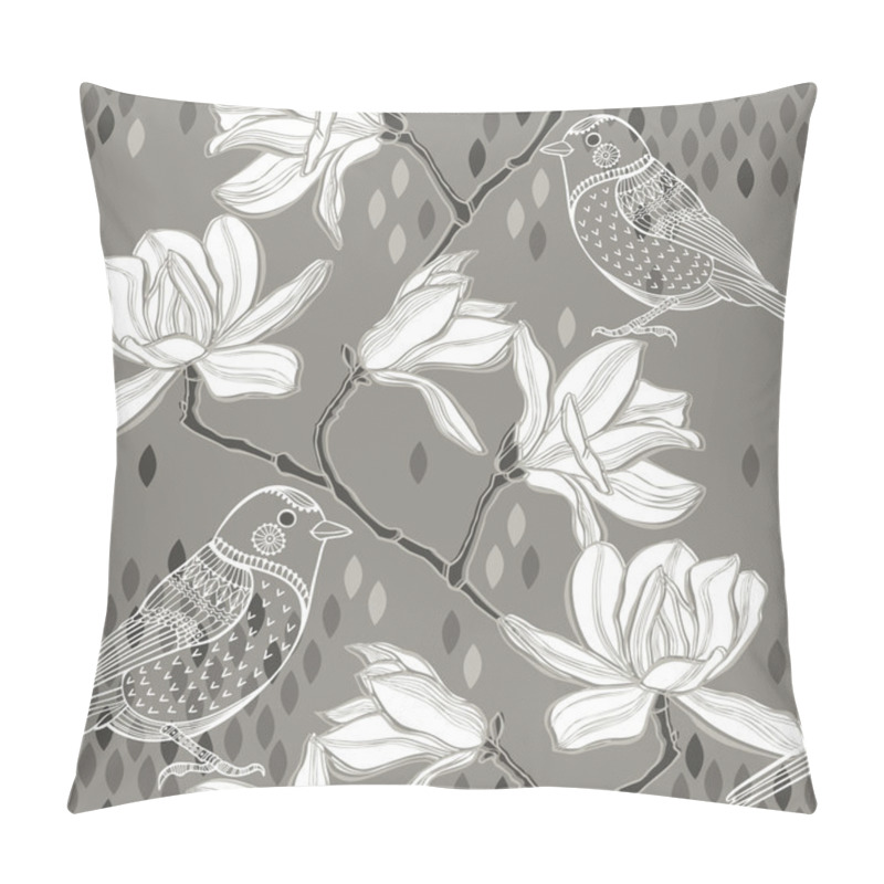 Personality  Background With Magnolia And Birds Pillow Covers