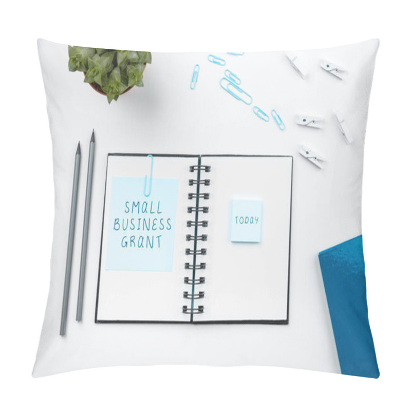 Personality  Sign Displaying Small Business Grant, Word For An Individual-owned Business Known For Its Limited Size Pillow Covers