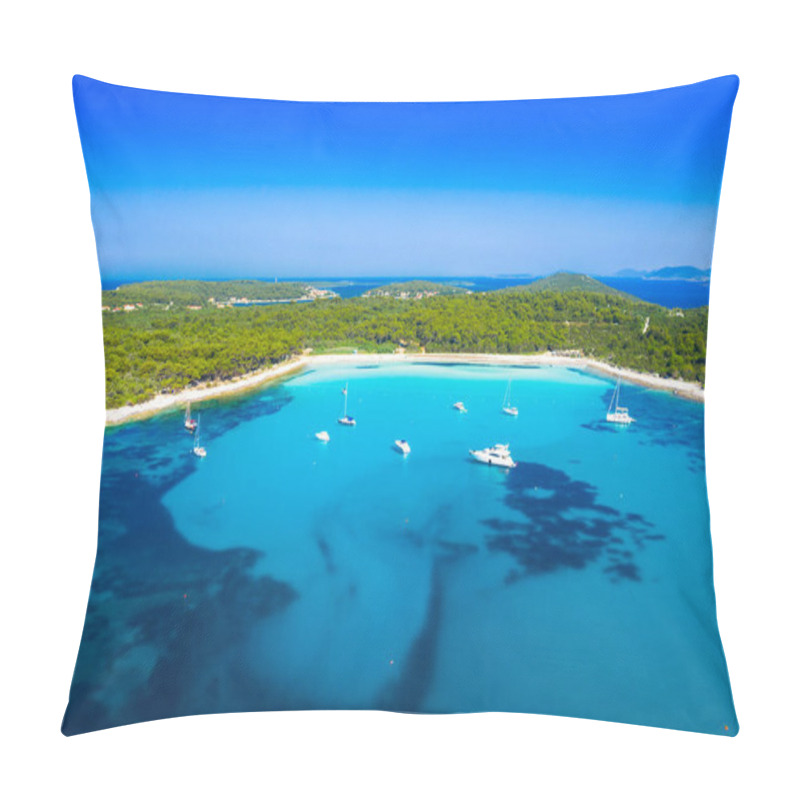 Personality  Aerial View Of Sailing Boats In A Beautiful Azure Turquoise Lagoon On Sakarun Beach On Dugi Otok Island, Croatia, Beautiful Seascape Pillow Covers