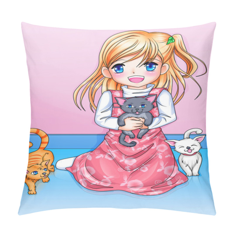 Personality  Little Girl And Kittens Pillow Covers