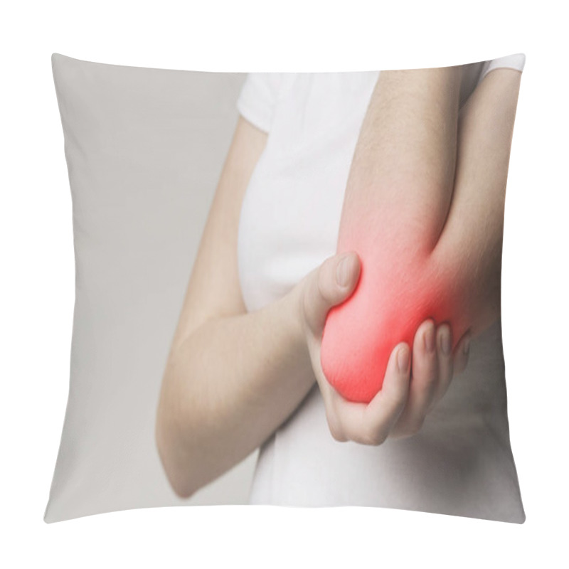 Personality  Closeup Of Female Hand With Red Inflamed Elbow Pillow Covers