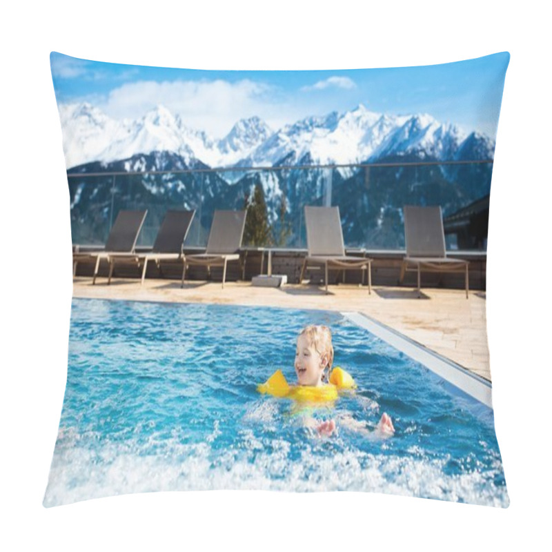 Personality  Child In Outdoor Swimming Pool Of Alpine Resort Pillow Covers