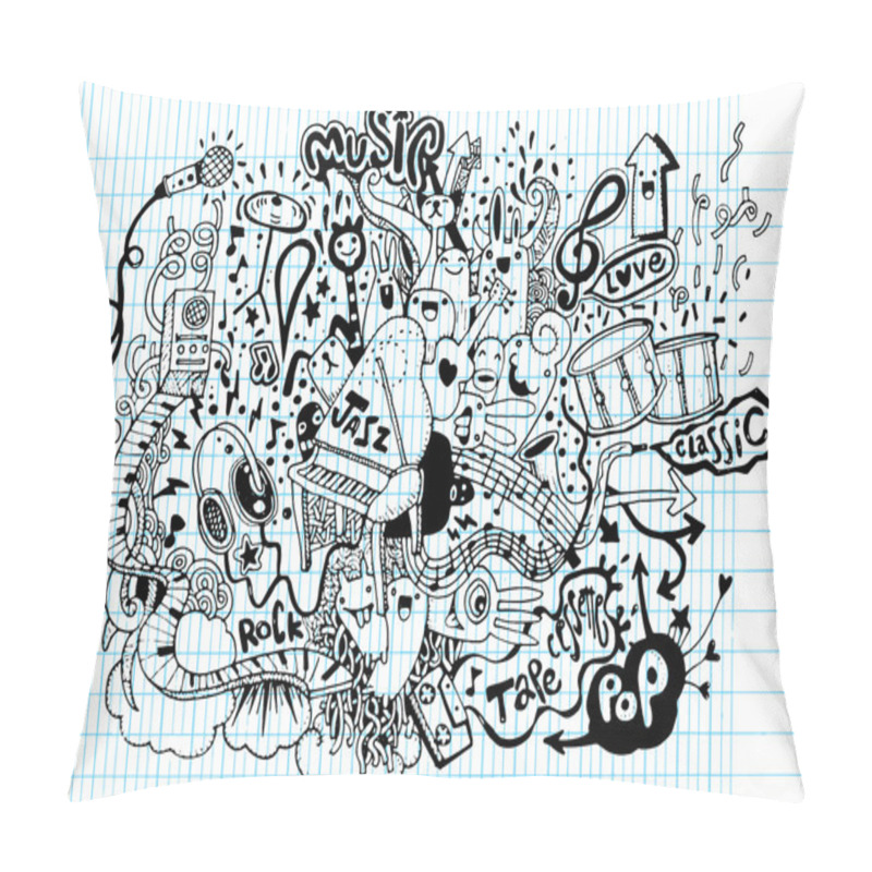 Personality  Music Background .Hand Drawing Doodle,vector Illustration. Pillow Covers