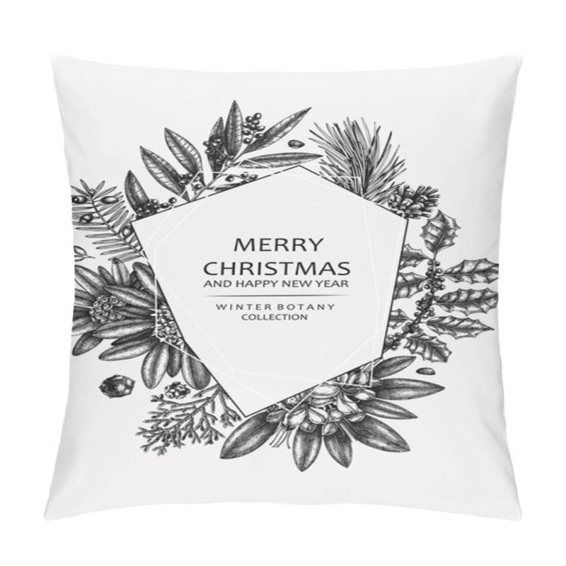 Personality  Christmas Greeting Card Or Invitation Design. Vector Frame With  Pillow Covers