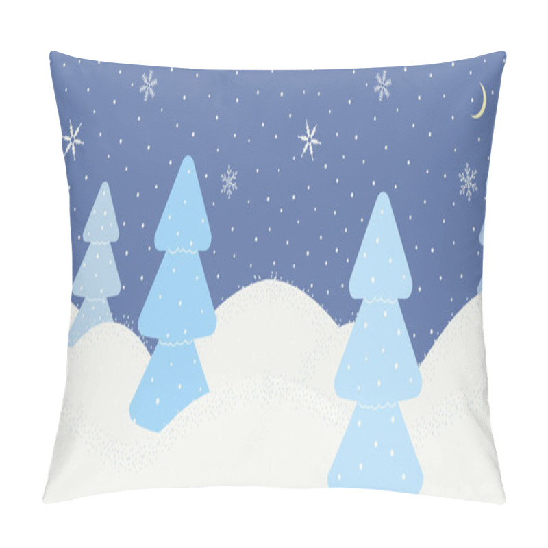 Personality  Cute Minimalist Winter Border On Blue Background With Snowflakes And Christmas Trees Or Spruces. Texture For Decoration Greeting Cards For Christmas Or New Year, Websites,showcases. Vector Pillow Covers