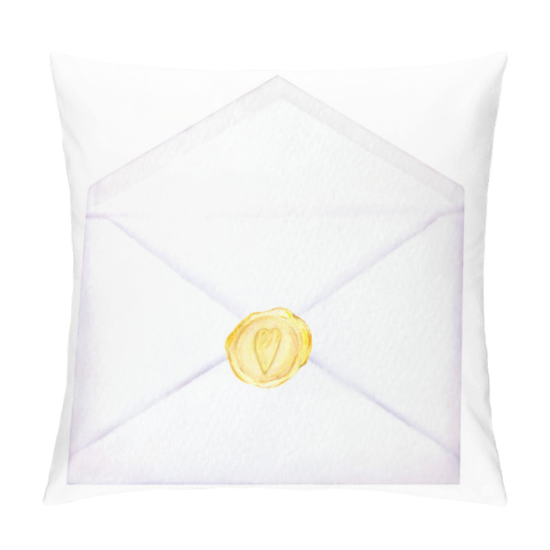 Personality  Watercolor Illustration Of A White Envelope With A Gold Wax Seal Featuring A Heart Symbol. Perfect For Wedding Invitations, Romantic Messages, Love Letters, Greeting Cards, Valentines Day Designs Pillow Covers