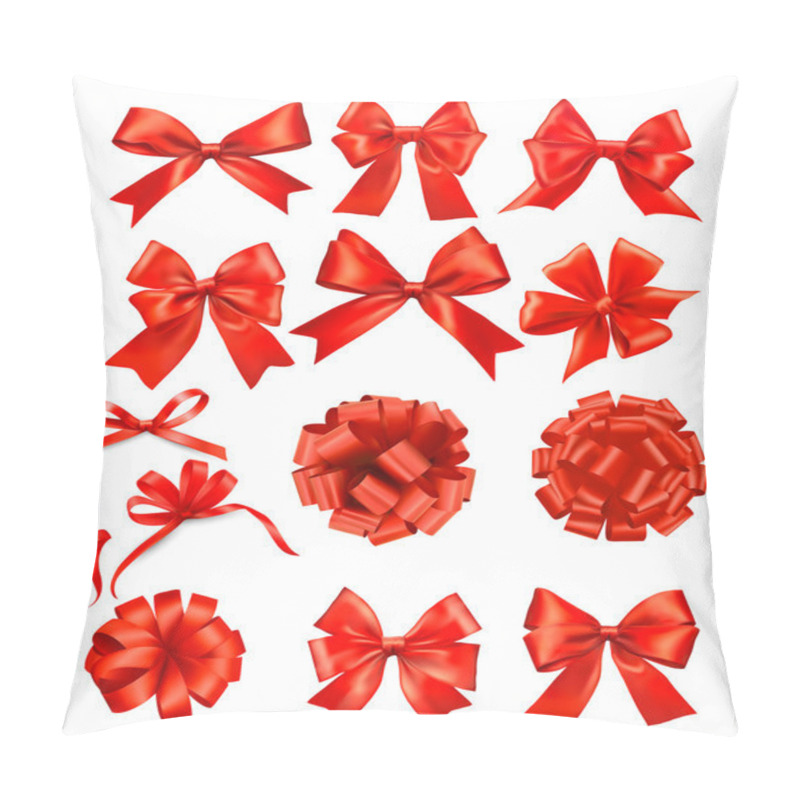 Personality  Big Set Of Red Gift Bows With Ribbons. Vector Pillow Covers