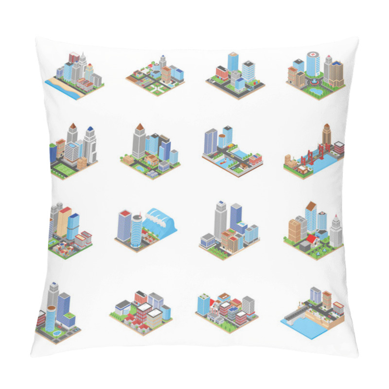 Personality  Cityscape Buildings Isometric Vectors  Pillow Covers