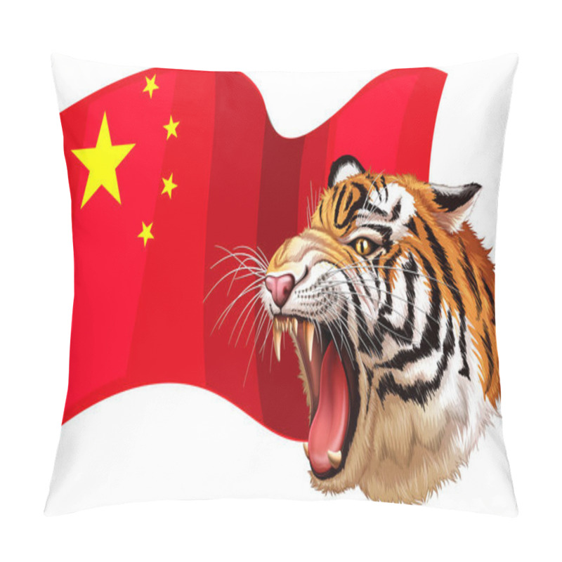 Personality  China Flag Design With Wild Tiger Illustration Pillow Covers