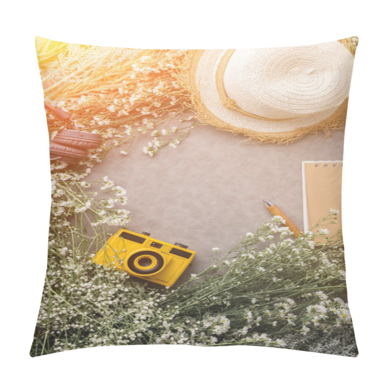 Personality  Summer Travel Object Composition Of Headphone Toy Camera Flowers Pillow Covers