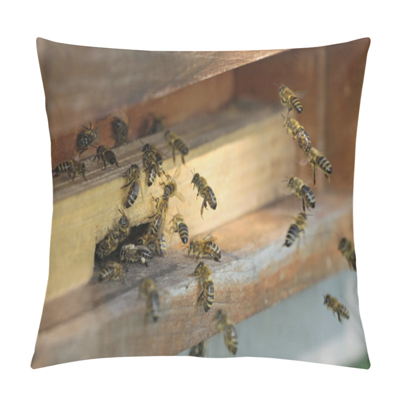 Personality  Honeybees Flying Into Their Hive Pillow Covers