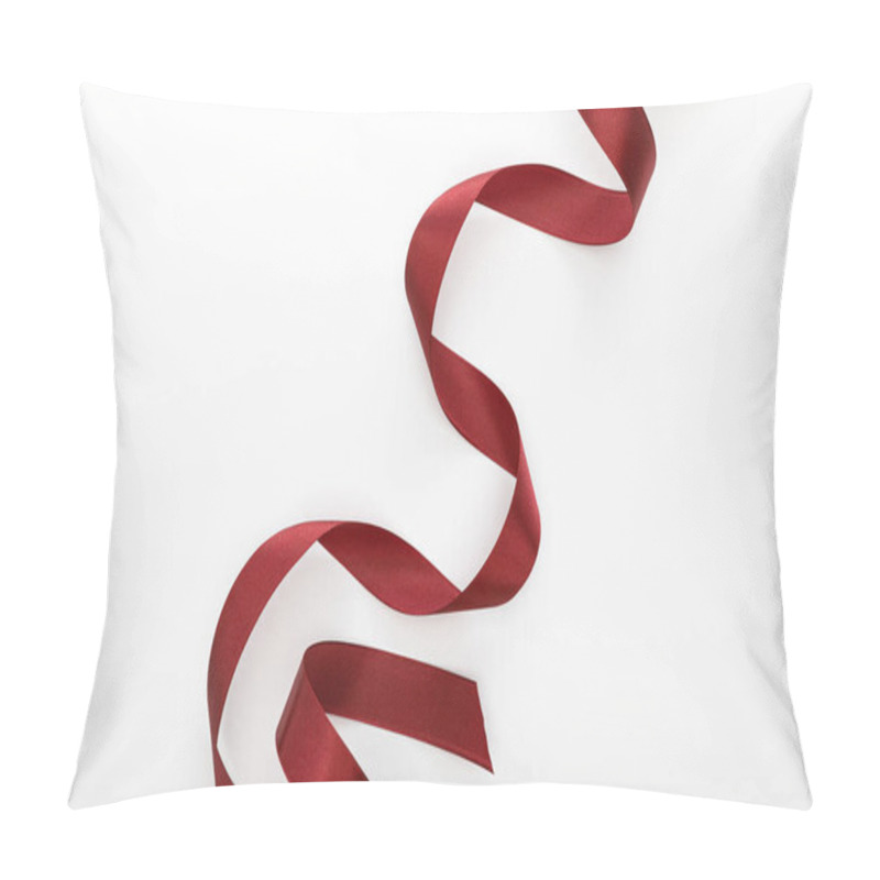 Personality  Top View Of Satin Burgundy Decorative Curved Ribbon Isolated On White Pillow Covers