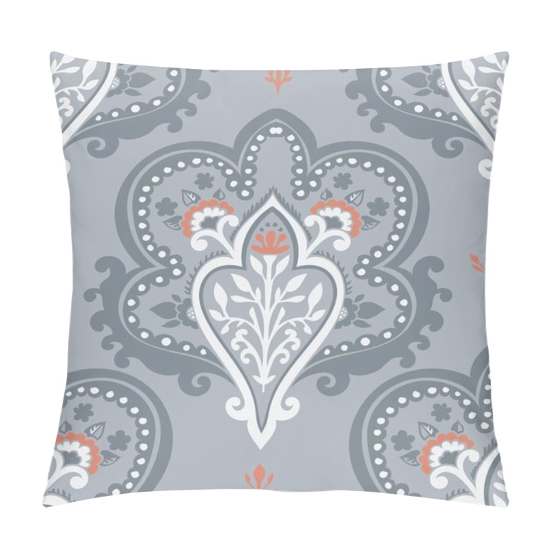 Personality  Floral Decoration With Leaves And Foliage, Blossom And Blooming Of Flowers. Paisley Design With Swirls And Curves Of Flora. Seamless Pattern, Wallpaper Or Background Print. Vector In Flat Style Pillow Covers