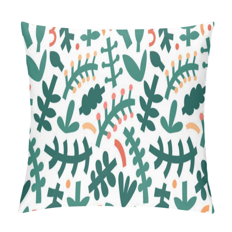 Personality  Abstract Foliage Pattern. Bold Contemporary Abstraction Shapes And Doodles, Various Leaves And Branches, Trendy Modern Art. Green Fashion Print Ornament, Seamless Vector Texture For Textile Pillow Covers