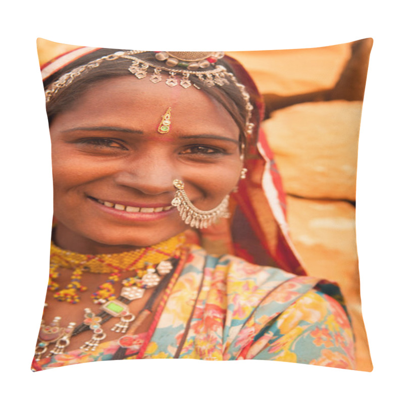 Personality  Traditional Indian Girl Smiling Happily Pillow Covers