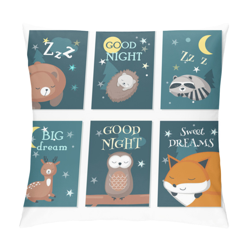 Personality  Cute Sleeping Wild Animals Vector Card Set Pillow Covers