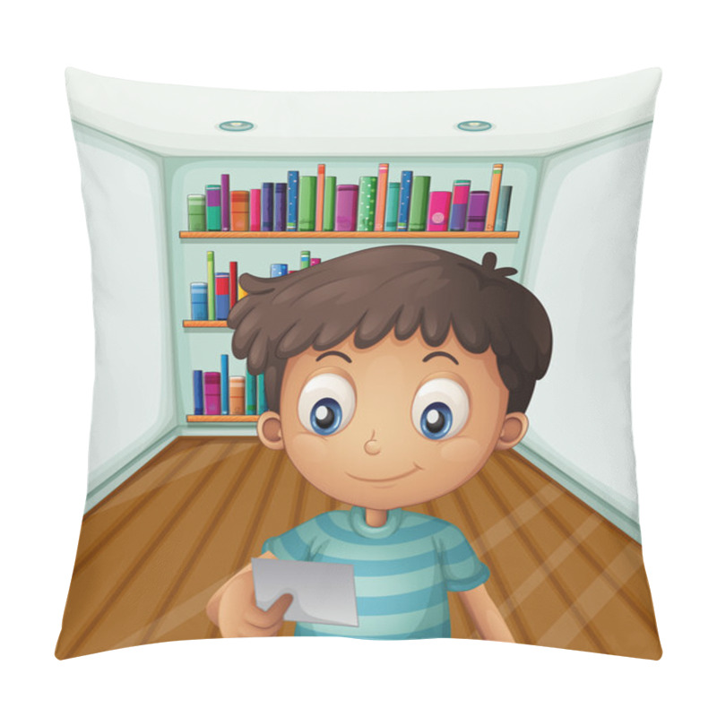 Personality  A Young Boy In Front Of The Bookshelves Pillow Covers