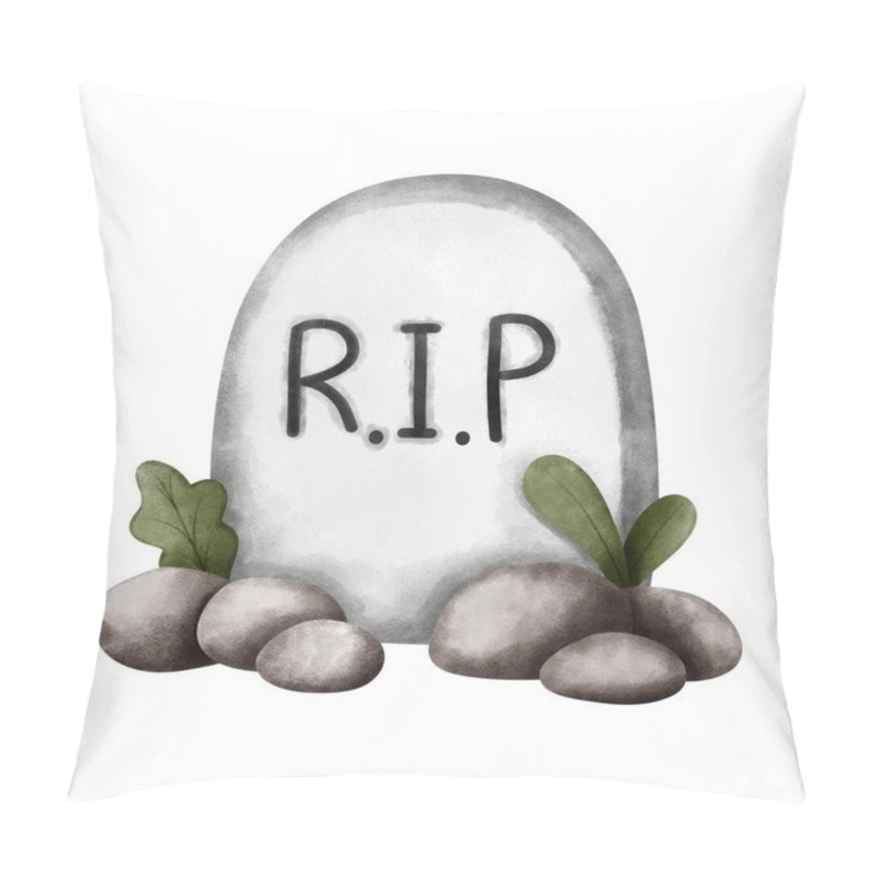 Personality  Watercolor Halloween Graveyard.Halloween Graveyard Illustration Isolated On White Background. Halloween Decoration,greeting Cards,postcards. Pillow Covers