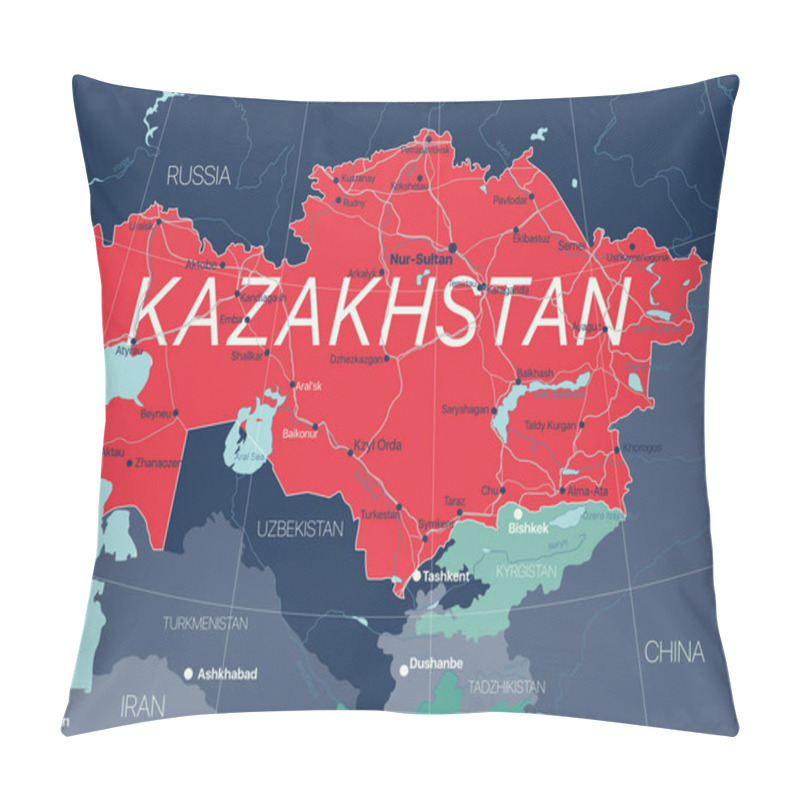 Personality  Kazakhstan Country Detailed Editable Map Pillow Covers