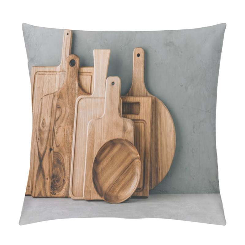 Personality  Kitchen Utensils Background With Set Of Wooden Cutting Boards, Copy Space Pillow Covers